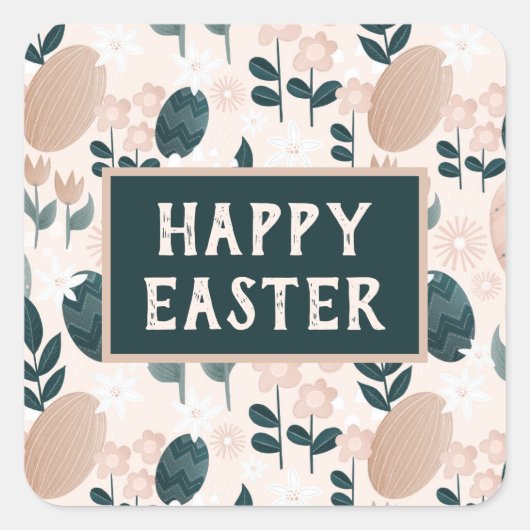 Sweet Peach Green Boho Botanical Easter Egg Vierkante Sticker (Voorkant)
