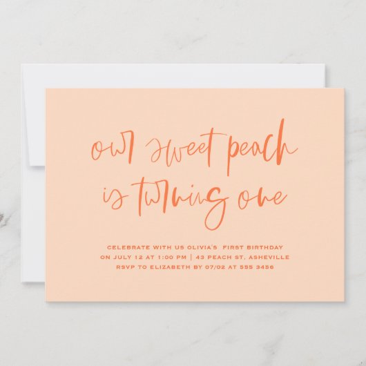 Sweet Peach Minimalist Meisje Eerste Verjaardag Kaart (Voorkant)