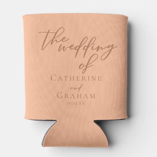 Sweet Peach minimalistisch script zomer bruiloft Blikjeskoeler (Achterkant)