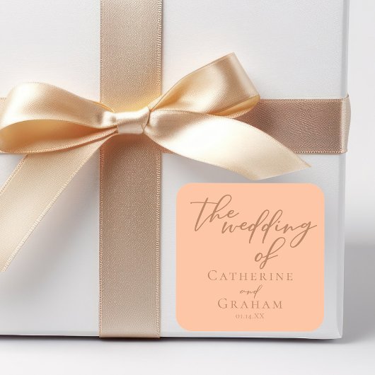 Sweet Peach minimalistisch script zomer bruiloft Vierkante Sticker