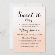 Sweet Peach Ombre Pastel Sweet 16 Party Invitation