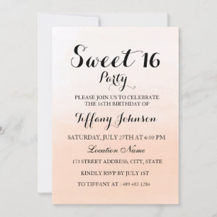 Sweet Peach Ombre Pastel Sweet 16 Party Invitation Kaart