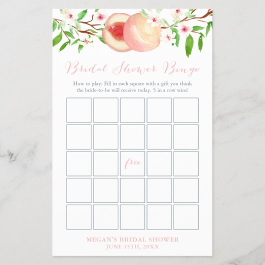 Sweet Peach Orchard Vrijgezellenfeest Bingo Game K Flyer (Voorkant)