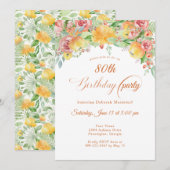 Sweet Peach Rozen Floral 80th Kaart (Voorkant / Achterkant)