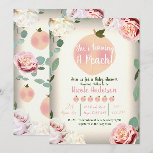 SWEET PEACH Southern Charm Floral Baby shower Kaart (Voorkant / Achterkant)