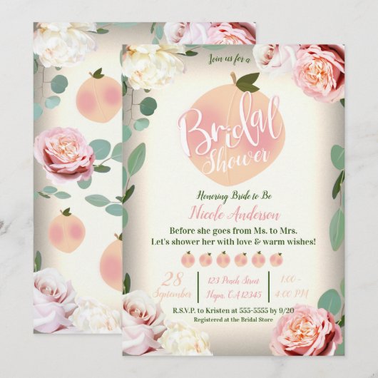 SWEET PEACH Southern Charm Floral Vrijgezellenfees Kaart (Voorkant / Achterkant)