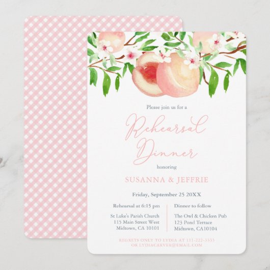 Sweet Peach Southern Wedding Rehearsal Dinner Kaart (Voorkant / Achterkant)