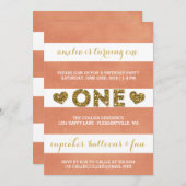 Sweet Peach Stripes First Birthday Party Kaart (Voorkant / Achterkant)