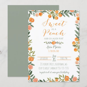 Sweet Peach Theme First Birthday Invitation Kaart