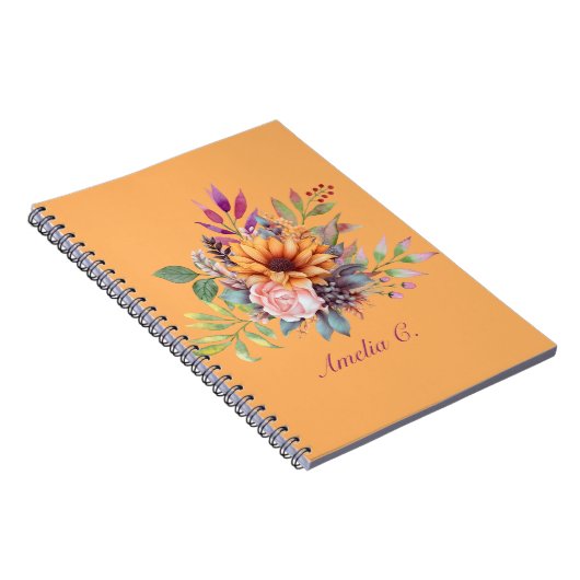 Sweet Peach Tone Waterverf Bloemen Notitieboek (Rechterzijde)