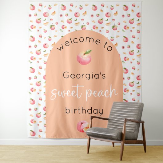 Sweet Peach Verjaardag Tapestry Achtergrond Wandkleed (In situ)