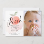 Sweet Peach Waterverf 1e verjaardag Foto Invitati Kaart (Voorkant)