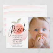 Sweet Peach Waterverf 1e verjaardag Foto Invitati Kaart (Voorkant / Achterkant)