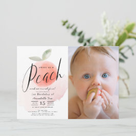 Sweet Peach Waterverf 1e verjaardag Foto Invitati Kaart