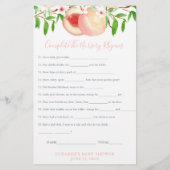 Sweet Peaches Baby Shower Nursery Rhymes Game Card Flyer (Achterkant)