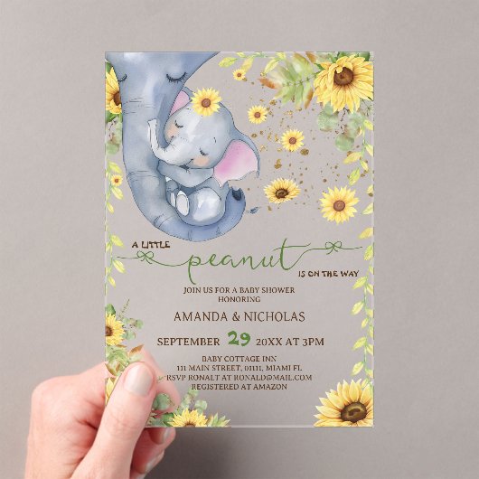 Sweet Peanut Sunflower Baby shower Acryl Uitnodigingen (Insitu (Draagbaar))