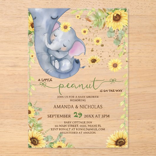Sweet Peanut Sunflower Baby shower Acryl Uitnodigingen (Voorkant)