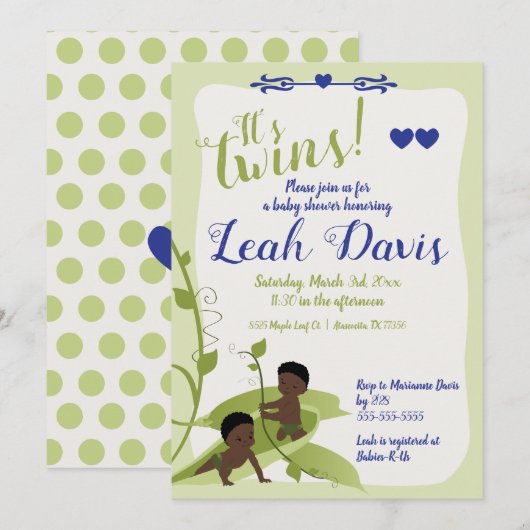 Sweet Peas, Baby Boy Shower Invitations Kaart (Voorkant / Achterkant)