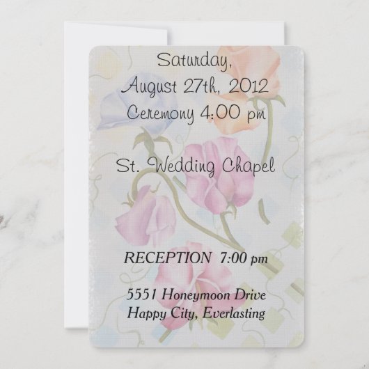 SWEET PEAS  BRUILOFT UITNODIGING (Achterkant)