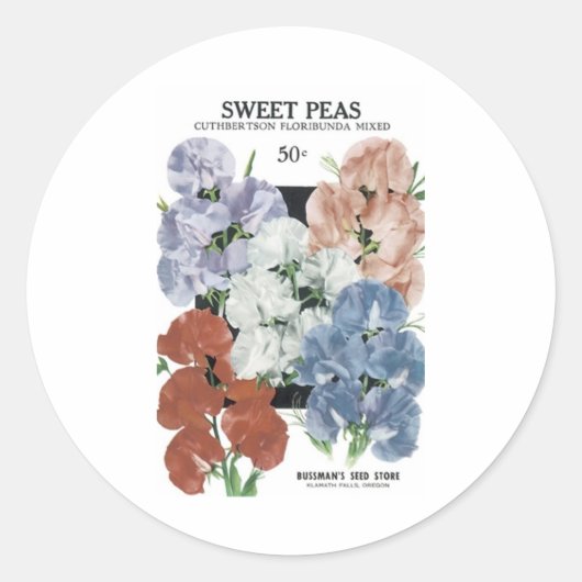 Sweet Peas, Bussman's Seed Ronde Sticker (Voorkant)