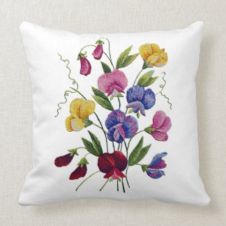 Sweet Peas Faux Crewel Embroidery Pillow Kussen