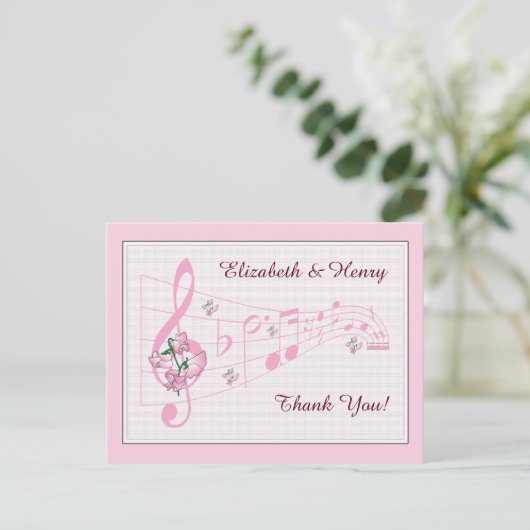 Sweet Peas & Music Weddenschap Hartelijk dank Briefkaart (Staand voorkant)