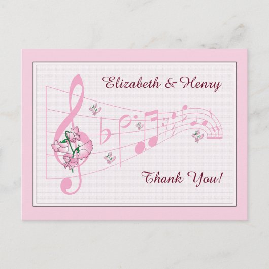 Sweet Peas & Music Weddenschap Hartelijk dank Briefkaart (Voorkant)