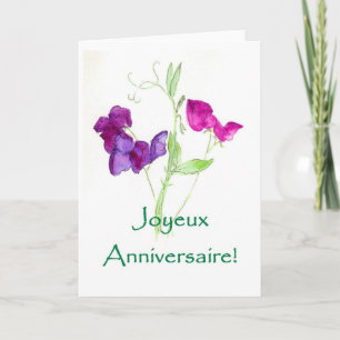 Sweet Peas Verjaardag Kaart - Franse Groet