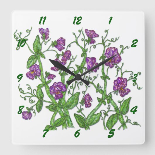 Sweet Peas Vierkante Klok (Voorkant)
