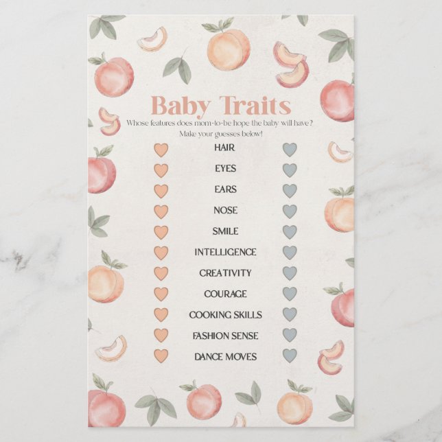 Sweet Perach Boho baby Traits baby shower spel (Voorkant)