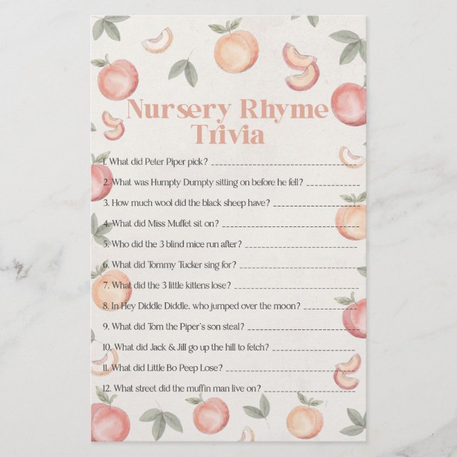 Sweet Perach kwekerij Rhymer Trivia baby shower (Voorkant)