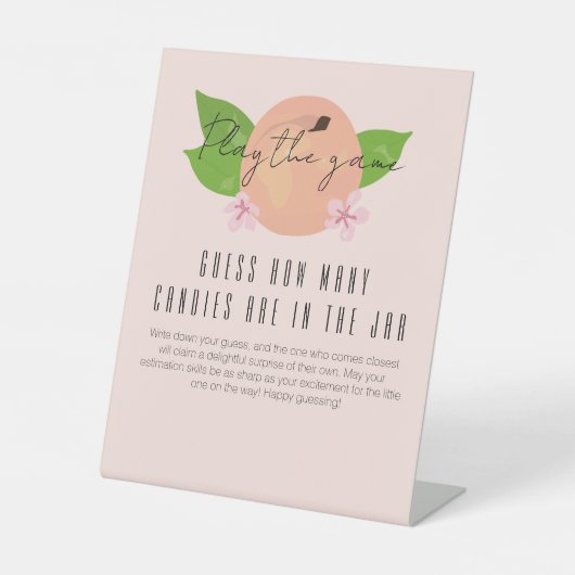 Sweet perzik baby shower raad hoeveel spel reclamebord met voetstuk (Voorkant)