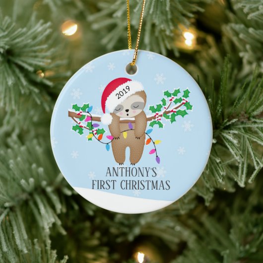 Sweet Photo Slaapy Sloth Baby's eerste Kerstmis Keramisch Ornament (Boom)