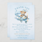 Sweet Pilot Teddy Bear First Birthday Bedankkaart (Voorkant / Achterkant)