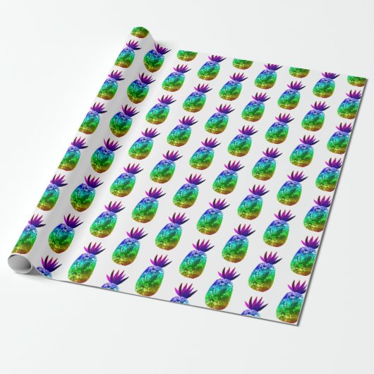 Sweet Pineapple Whimsical Rainbow Pattern Gift Cadeaupapier (Uitgerold)
