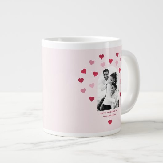 Sweet Pink and Red Heart Patterned Foto Valentijn Grote Koffiekop (Voorkant rechts)