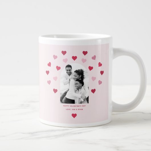 Sweet Pink and Red Heart Patterned Foto Valentijn Grote Koffiekop (Rechts)