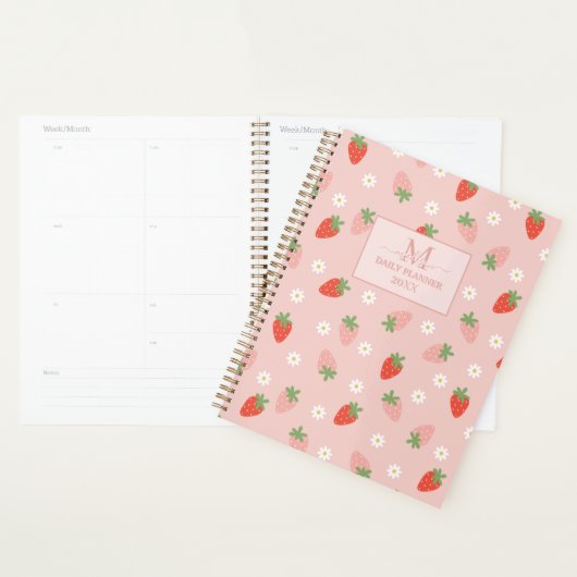 Sweet Pink and Red Strawberries Monogram Dagelijks Planner (Display)