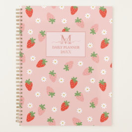 Sweet Pink and Red Strawberries Monogram Dagelijks Planner