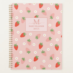 Sweet Pink and Red Strawberries Monogram Dagelijks Planner