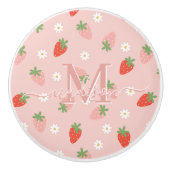 Sweet Pink and Red Strawberries Monogram Keramische Knop (Voorkant)