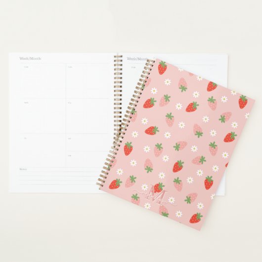 Sweet Pink and Red Strawberries Monogram Planner (Display)