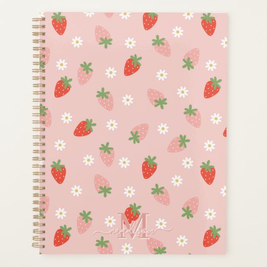 Sweet Pink and Red Strawberries Monogram Planner (Voorkant)
