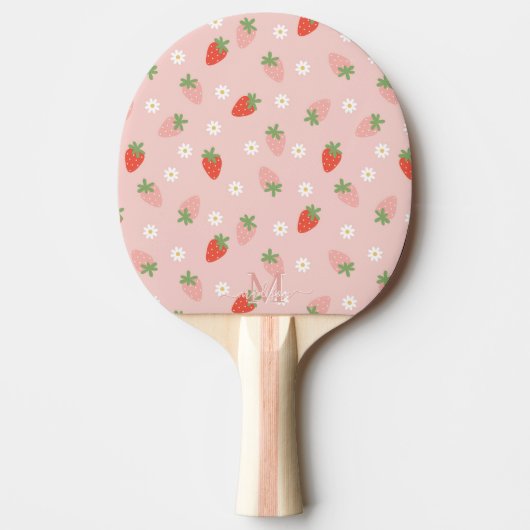 Sweet Pink and Red Strawberries Monogram Tafeltennisbatje (Voorkant)