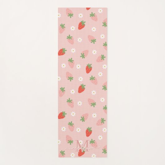 Sweet Pink and Red Strawberries Monogram Yogamat (Voorkant)