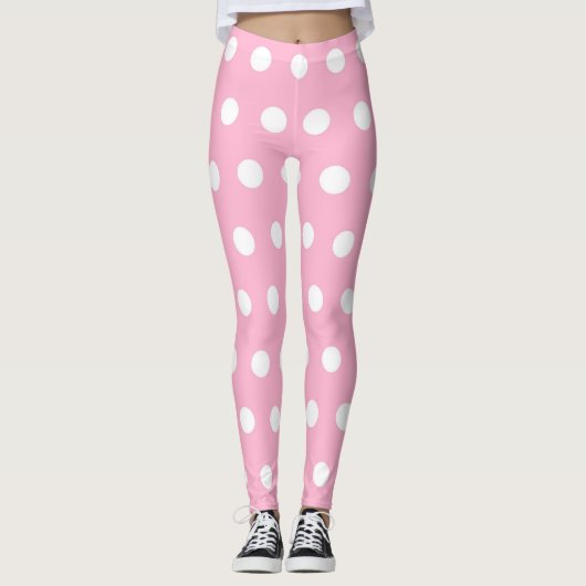 Sweet Pink and White Polka Dot Pattern Girly Schat Leggings (Voorkant)