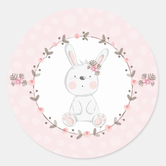 Sweet Pink Baby Bunny Floral Ronde Sticker (Voorkant)