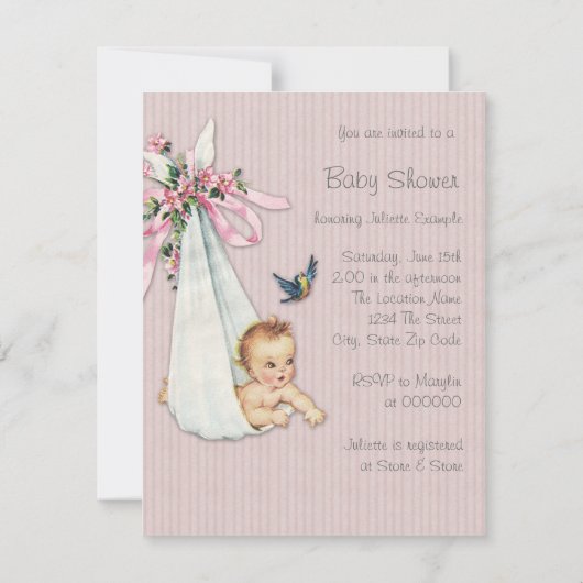 Sweet  Pink Baby Girl Shower Kaart (Achterkant)