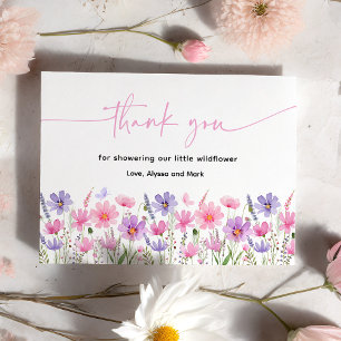 Sweet Pink Baby in Bloom Wildflower Baby shower Bedankkaart