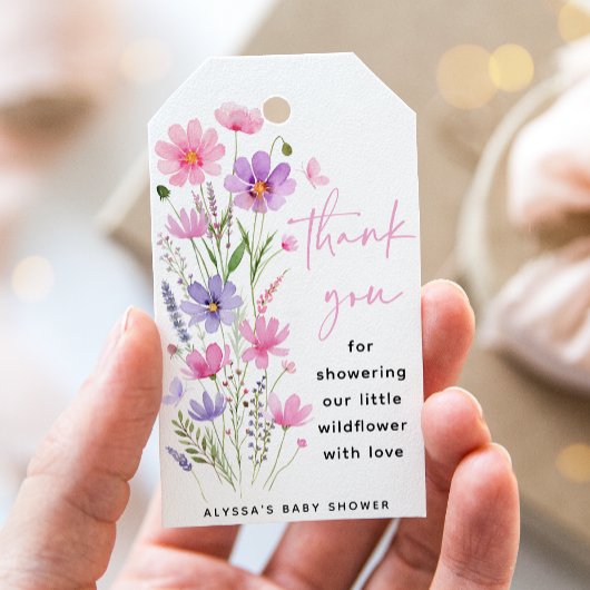 Sweet Pink Baby in Bloom Wildflower Baby shower Cadeaulabel